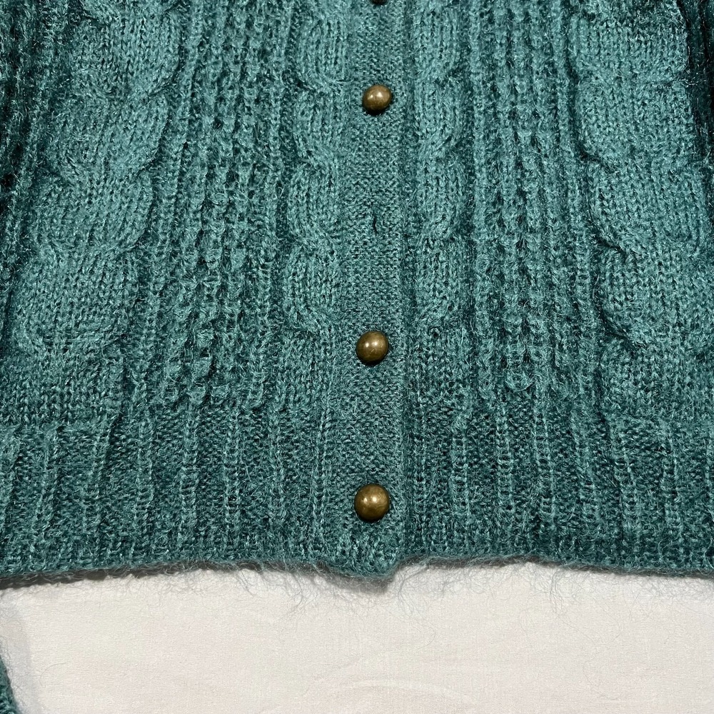 Forenza Womens Forest Green Cable Knit Button Chunky Mohair Cardigan Sweater S - Picture 4 of 6